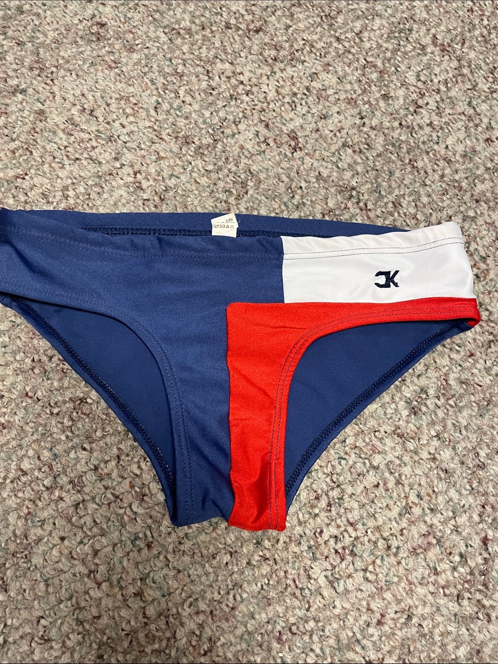 Vintage 70s men’s colourblock buggie smuggler Swim Briefs - Navy, Red & White